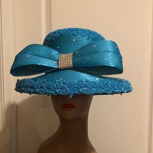 Elegant Blue Women's Hat with Bow
